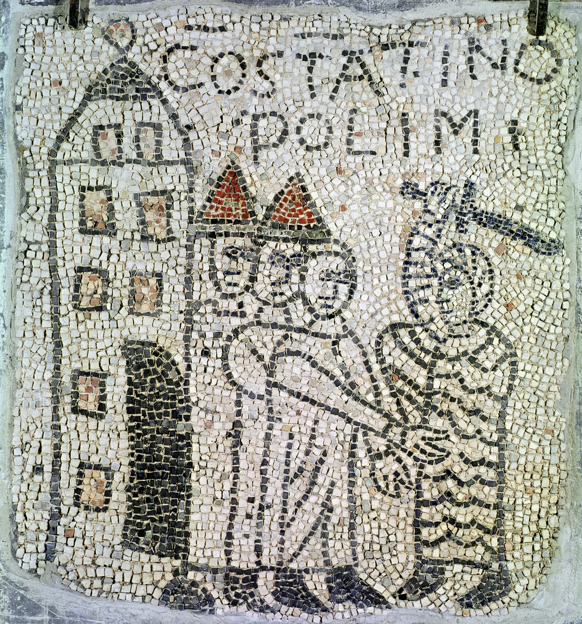 Pavimento de São João Evangelista, detalhe do cerco de Constantinopla em junho de 1204, 1213 (mosaico) de Byzantine