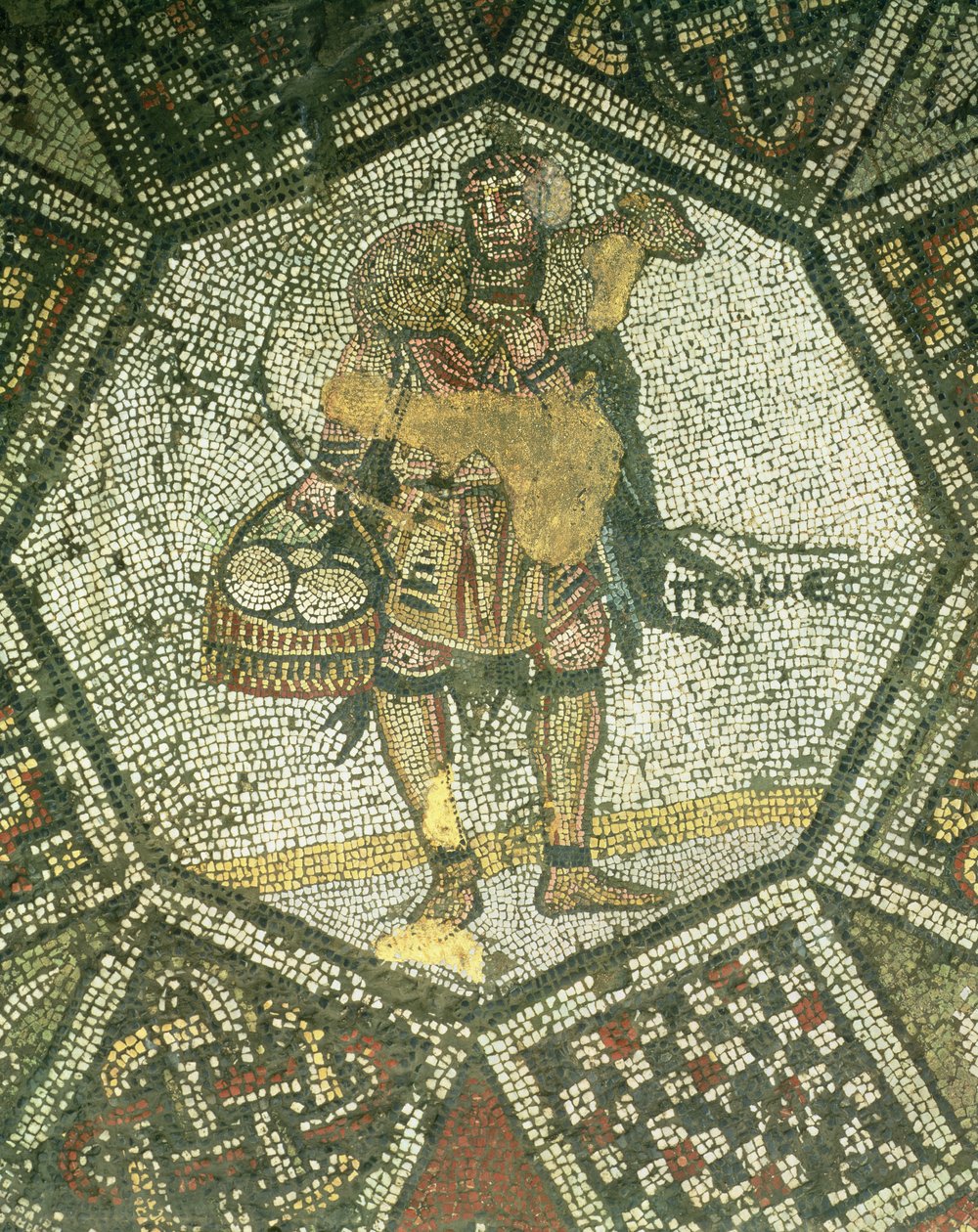 Camponês, carregando, um, ovelha, e, um, cesta, de, queijo, de, a, palácio imperial, em, constantinopla, 5º-6º século, (mosaic) de Byzantine