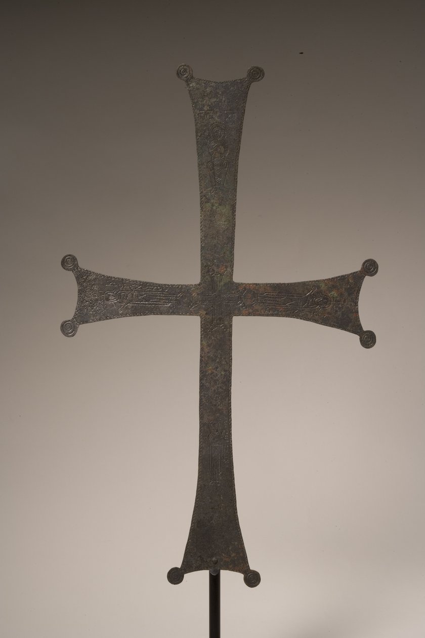 Cruz processional com inscrição incisa, do século 10 a 12 dC (bronze) (ver também 247952) de Byzantine