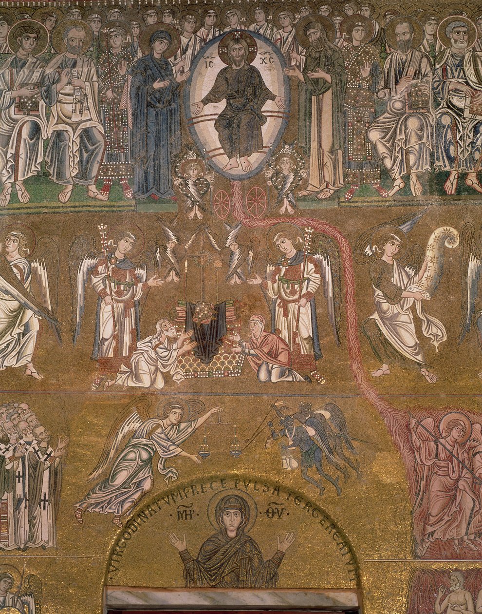 O Juízo Final, detalhe do Julgamento de Cristo, mosaico do século XII ao século XII de Byzantine
