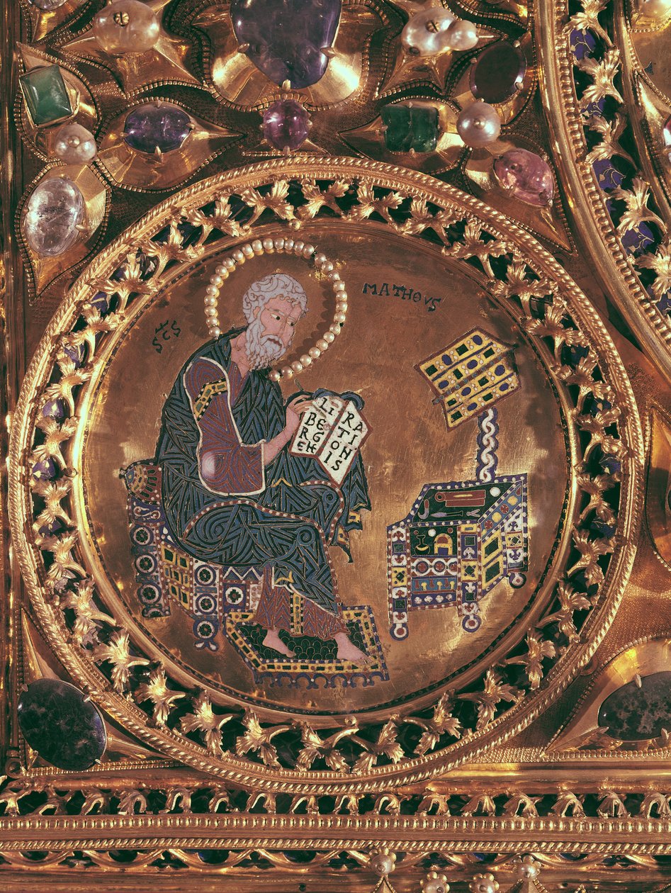 A Pala d&39;Oro, detalhe de São Mateus (ouro e esmalte incrustado com pedras preciosas) de Byzantine