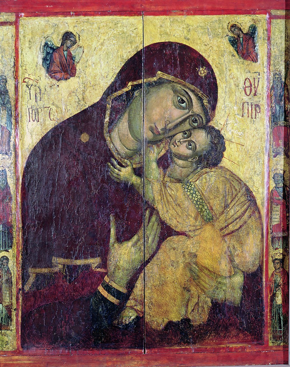 A, virgem, Eleousa, de, nessebar, bulgária, 13th-14th, século, (tempera, ligado, panel) de Byzantine