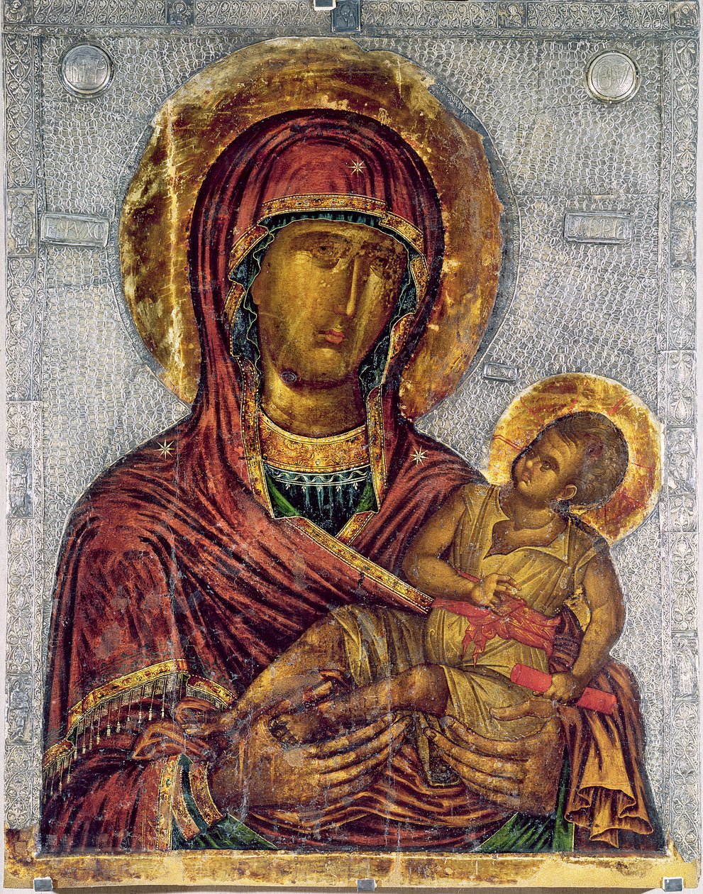 Virgem e Criança (tempera no painel) de Byzantine
