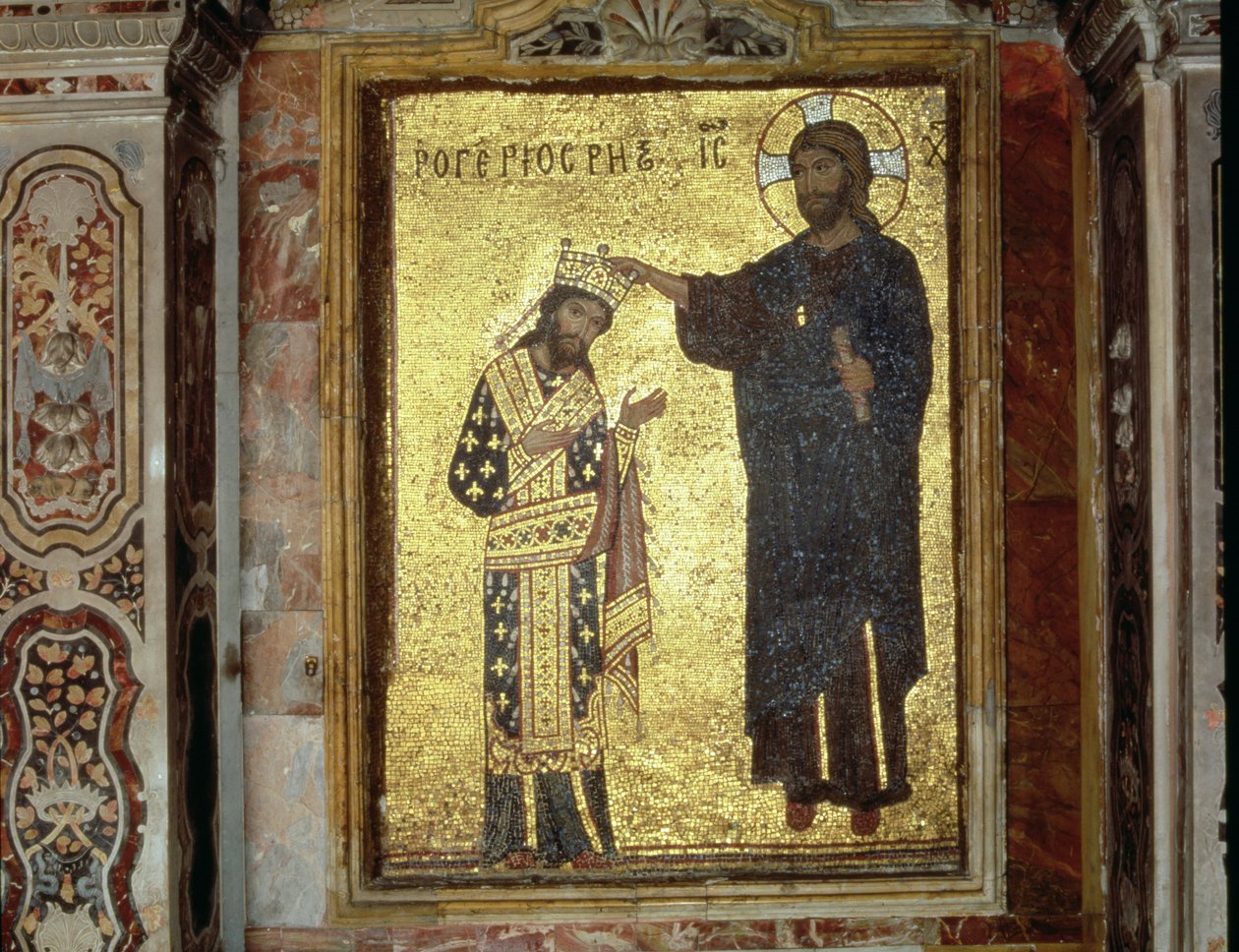 Cristo Coroando o Rei Roger II da Sicília (1093-1154) (mosaico) de Byzantine School