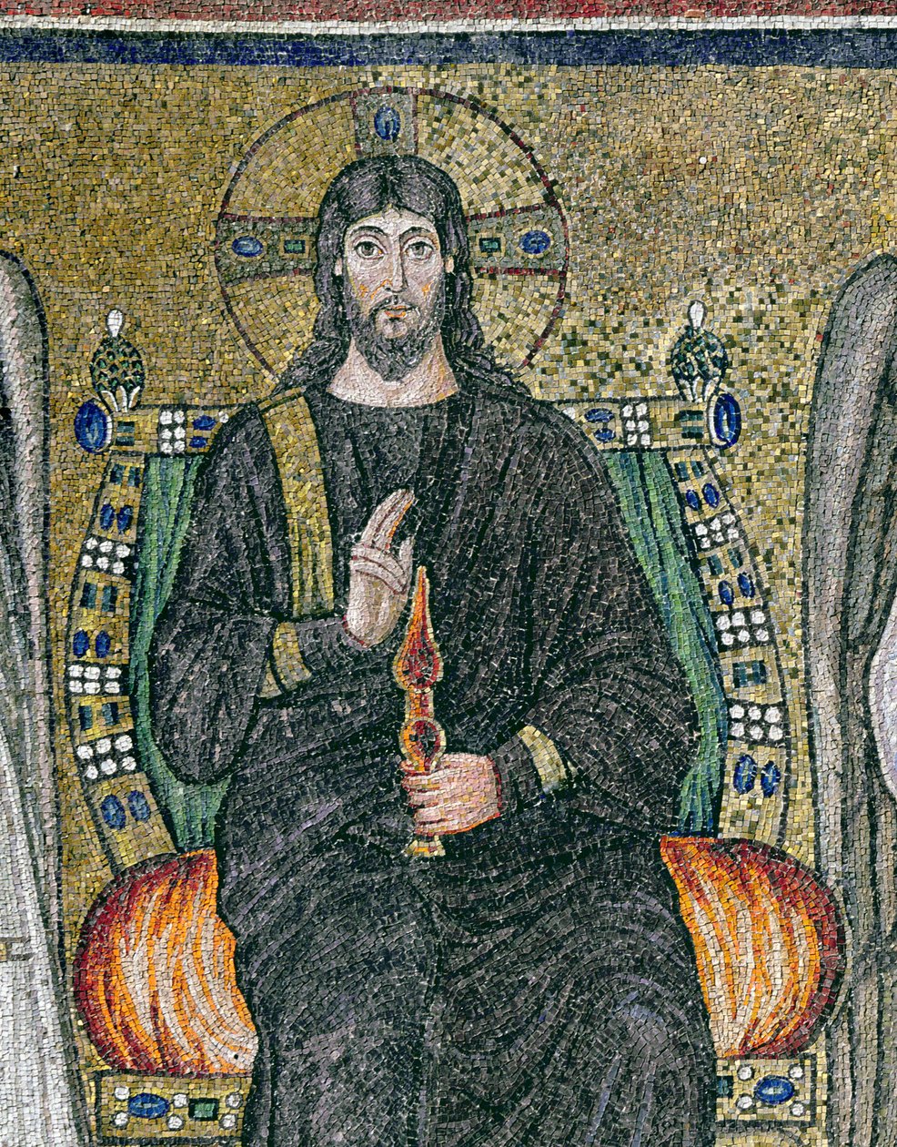Cristo entronizado com os anjos (mosaico) (detalhe de 344548) de Byzantine School