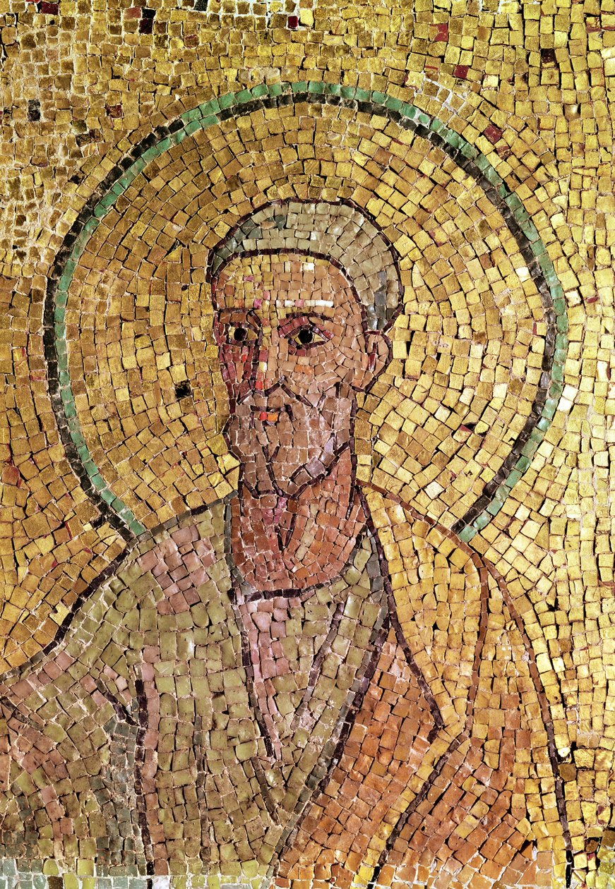 Detalhe de São Pedro, da cripta de São Pedro, c.700 dC (mosaico) (ver também 151558) de Byzantine School