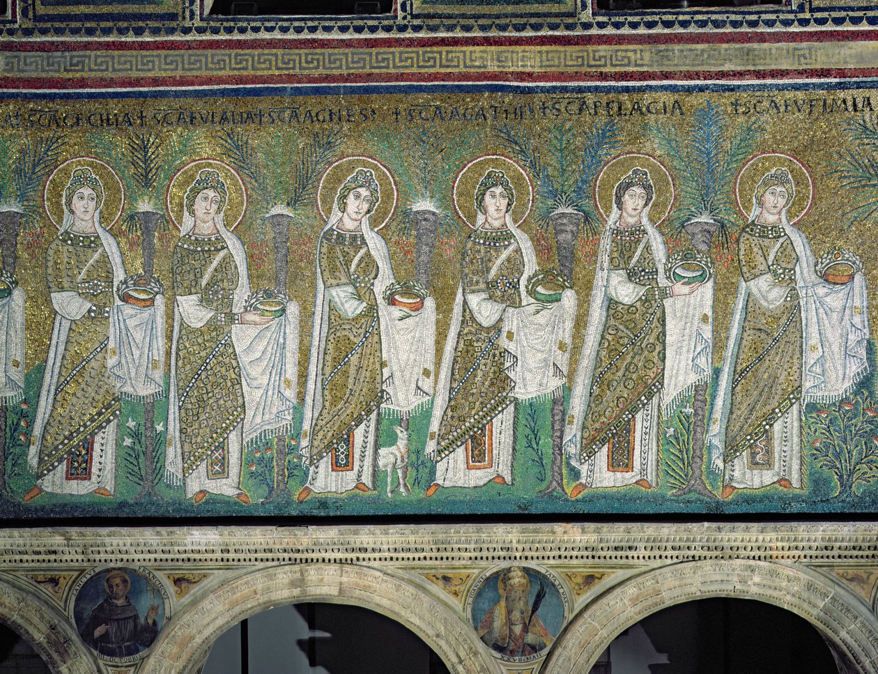 Grupo de Mártires Virgens (mosaico) de Byzantine School