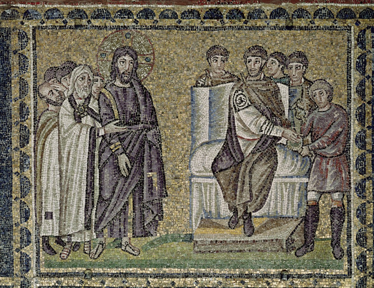 Jesus antes de Pôncio Pilatos (mosaico) de Byzantine School
