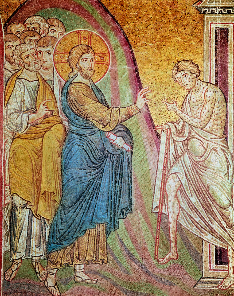 Jesus curando um leproso (mosaico) de Byzantine School