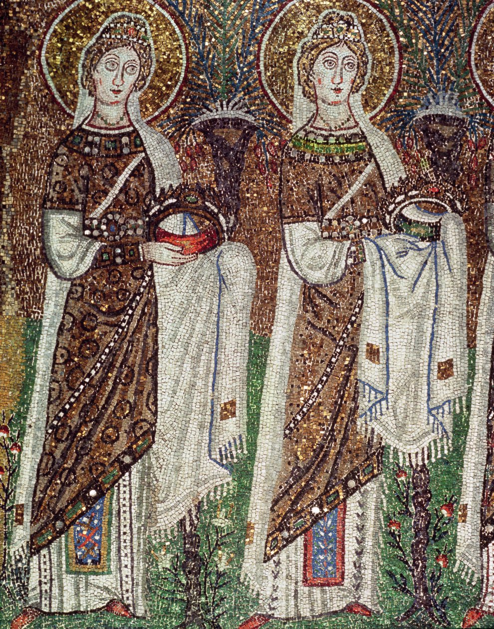 Procissão dos Mártires Virgens, 527-99 (mosaico) (detalhe de 58073) de Byzantine School