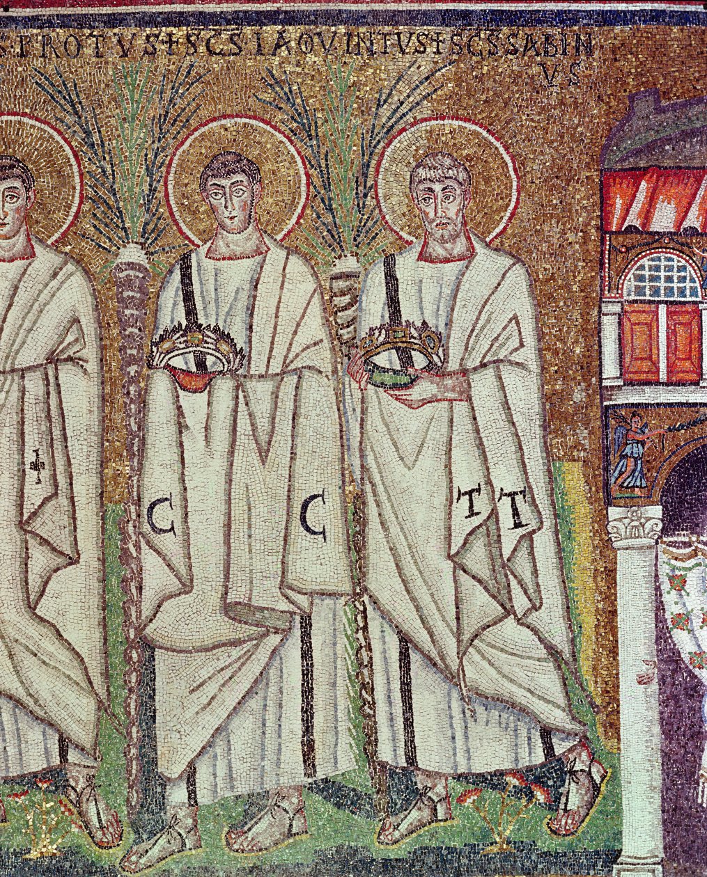 Procissão dos Mártires, 527-99 (mosaico) (detalhe de 58071) de Byzantine School