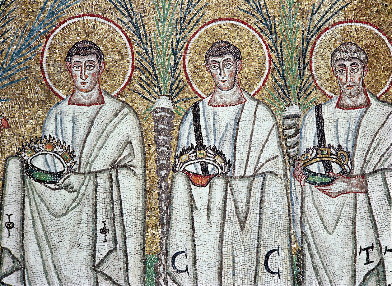 Procissão dos Mártires, 527-99 (mosaico) (detalhe de 58071) de Byzantine School