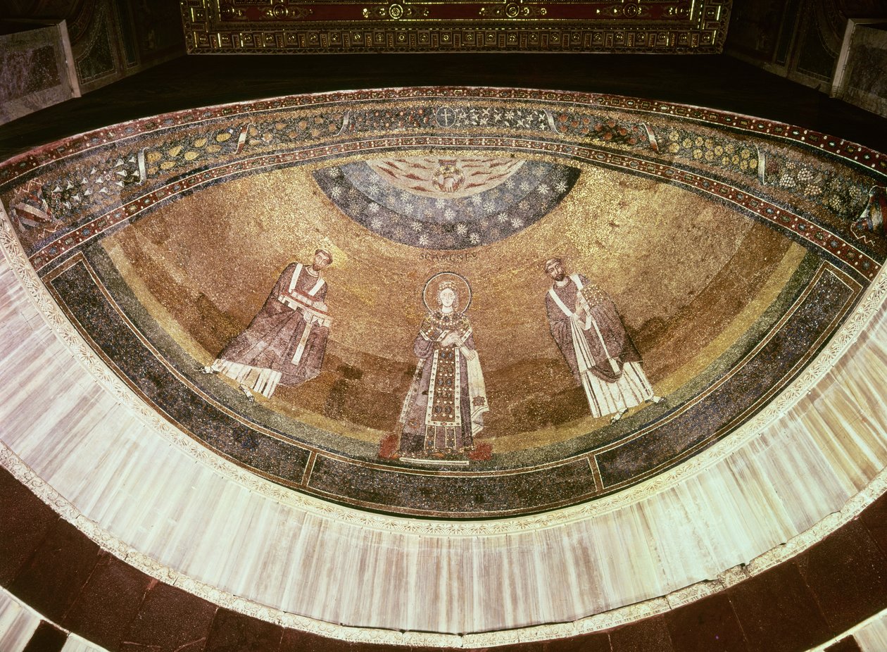 Santa Agnes entre dois papas, da abside, 625-36 (mosaico) de Byzantine School