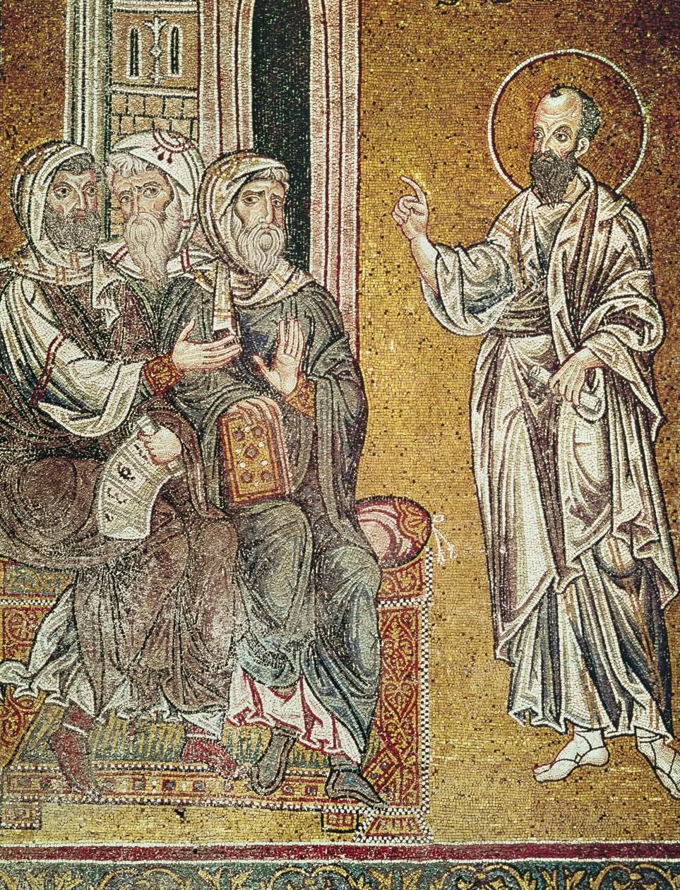 São Paulo Pregando aos Judeus na Sinagoga de Damasco, de Cenas da Vida de São Paulo (mosaico) de Byzantine School