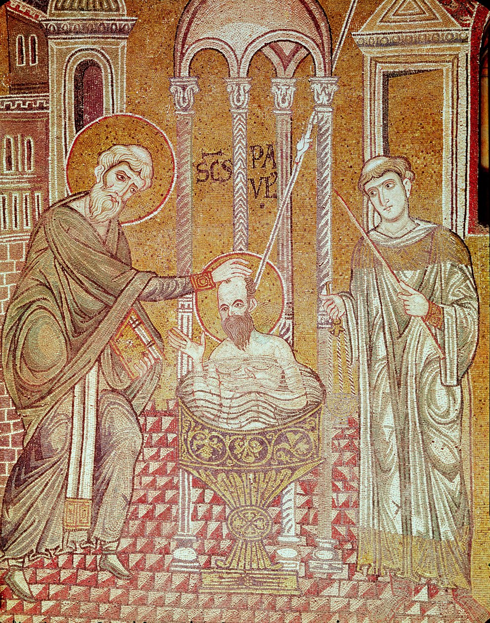 O Batismo de São Paulo de Ananias, de Cenas da Vida de São Paulo (mosaico) de Byzantine School
