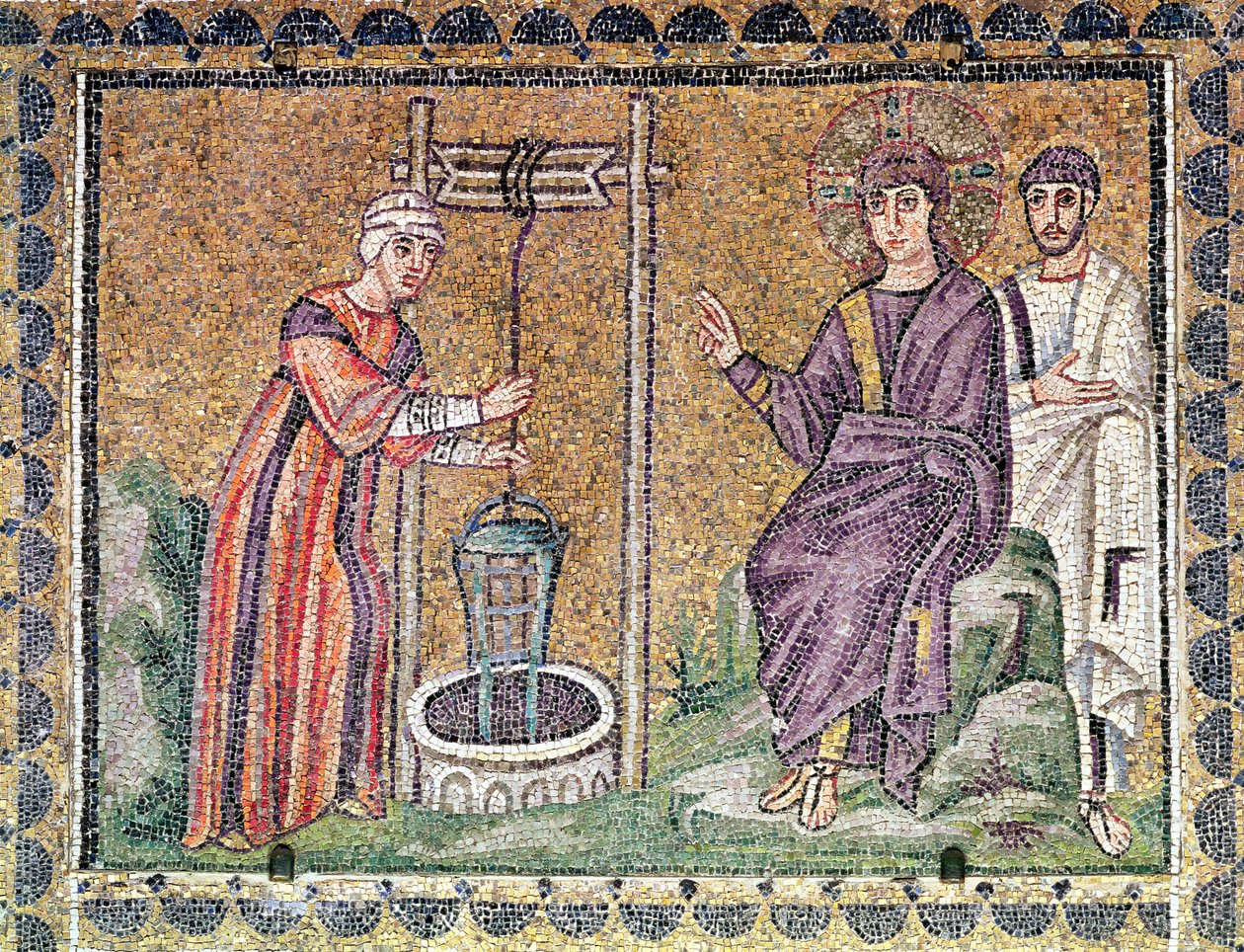 A Mulher de Samaria no Poço, Cenas da Vida de Cristo (mosaico) de Byzantine School
