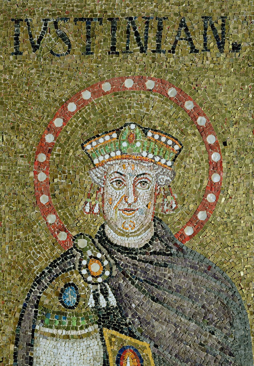 O rosto de Justiniano (mosaico) de Byzantine School
