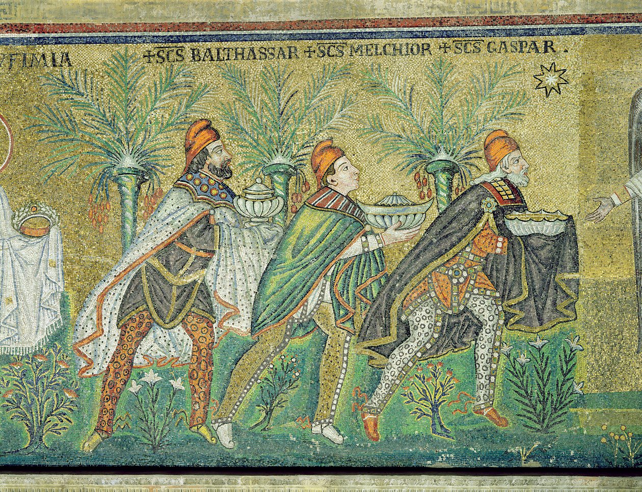 A procissão dos três reis (mosaico) de Byzantine School
