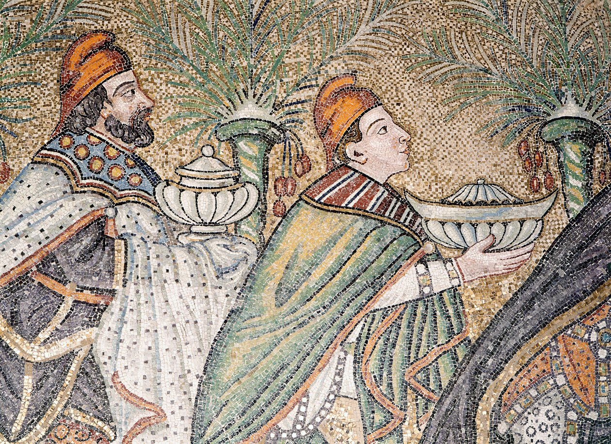 Dois Magos (mosaico) (detalhe de 322564) de Byzantine School