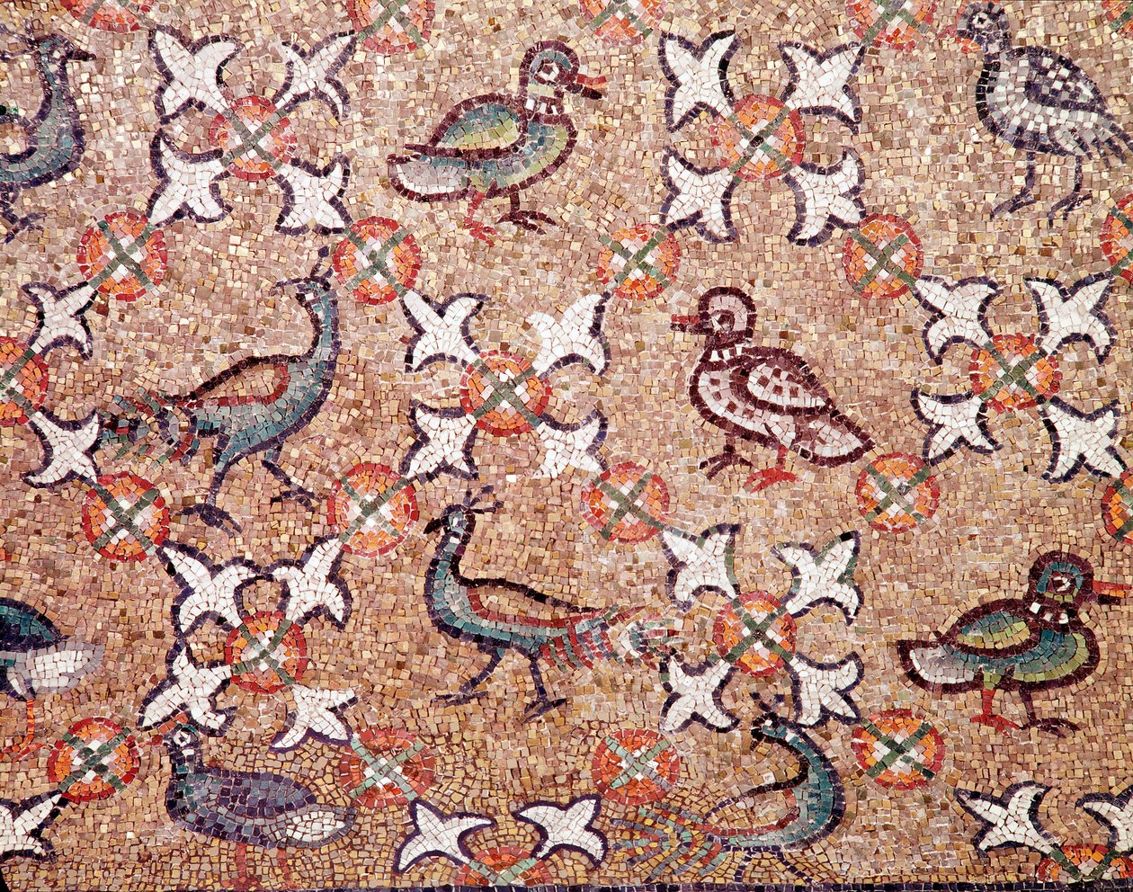 Aves (detalhe de mosaicos, século V) de Byzantine
