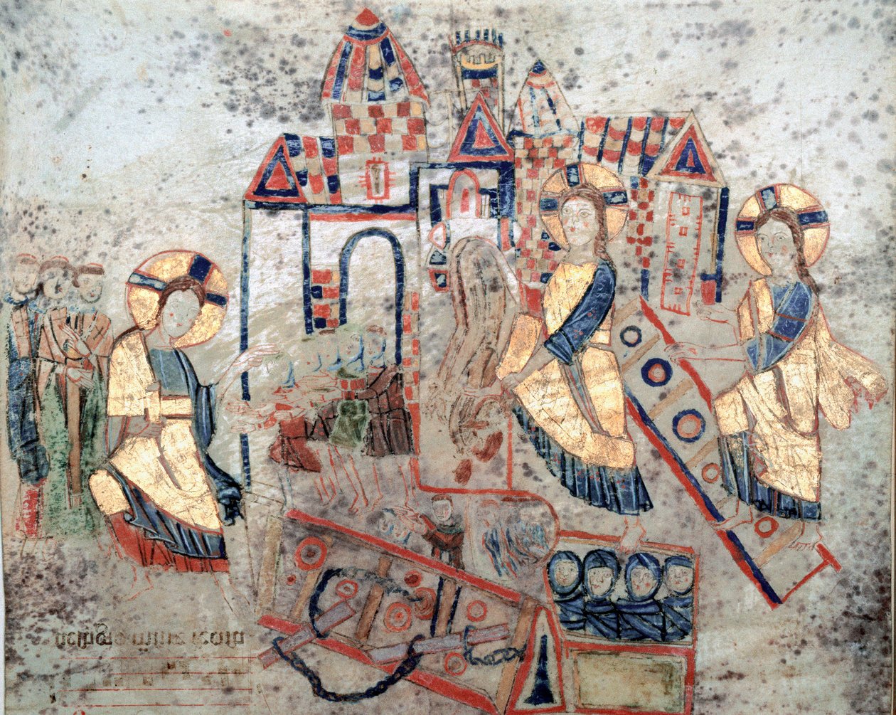 Arte Bizantina: "Representação do Cristo Salvador cortando as portas do submundo, esmagando Satanás e libertando almas" Miniatura do "Exultet" do início do século XI Museo Diocesano, Gaeta de Byzantine