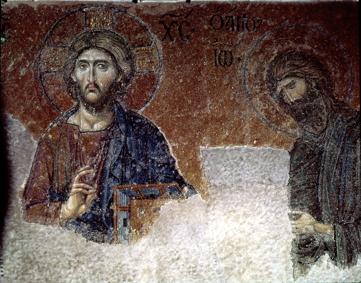 Cristo e São João Batista em Hagia Sophia (mosaico) de Byzantine