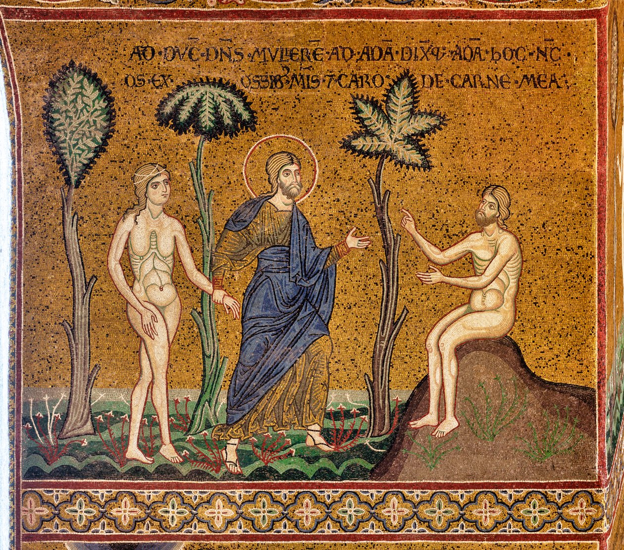 Deus apresenta Eva a Adão, mosaico bizantino, XII-XIII sec, na contrafachada (mosaico) de Byzantine