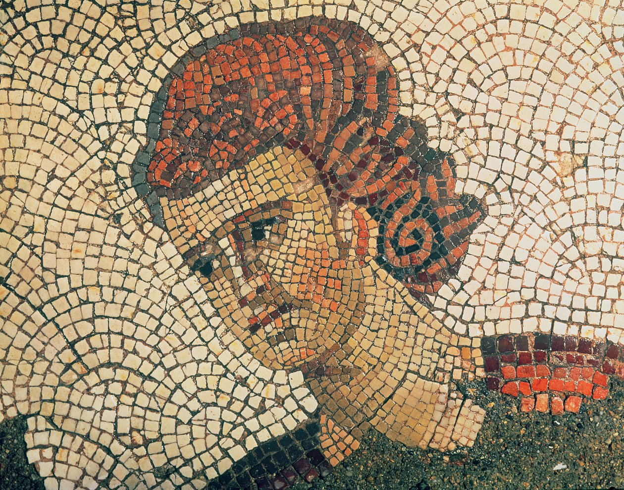 Chefe de um Soldado Romano, pavimento do Grande Palácio Imperial, Constantinopla, do 5º ao 6º século (mosaico) de Byzantine