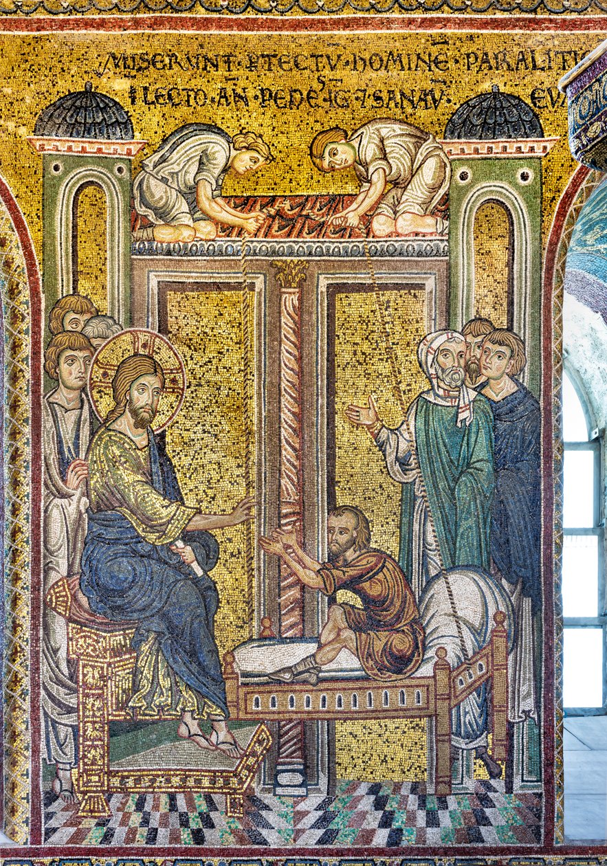 Jesus curando o paralítico, mosaico bizantino, episódios da vida de Cristo, séculos XII-XIII (mosaico) de Byzantine