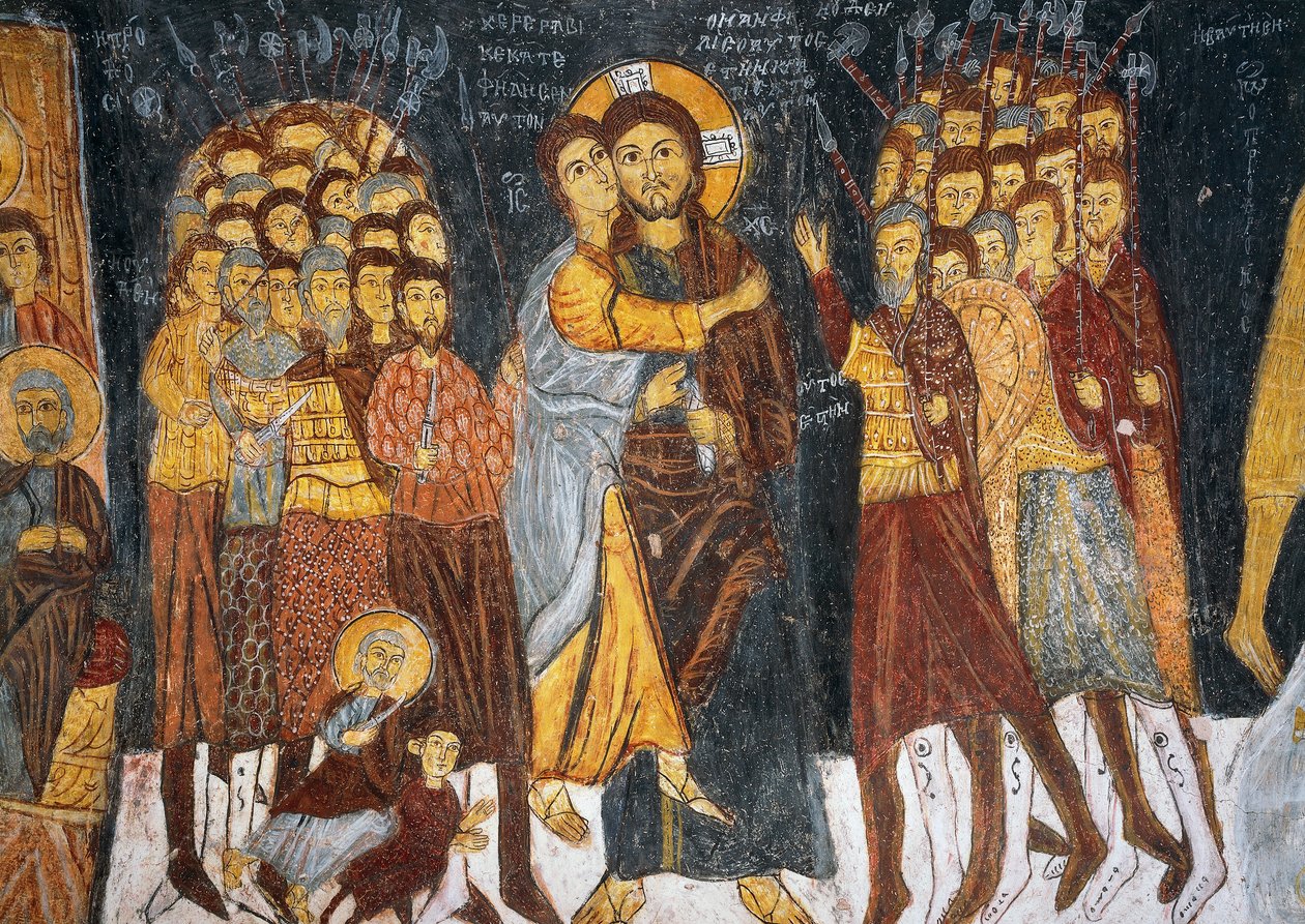 O beijo de Judas, fresco bizantino (1212), Gulsehir Karsi Kilise (Igreja de São João), Goreme (Lista do Património Mundial da Unesco) de Byzantine