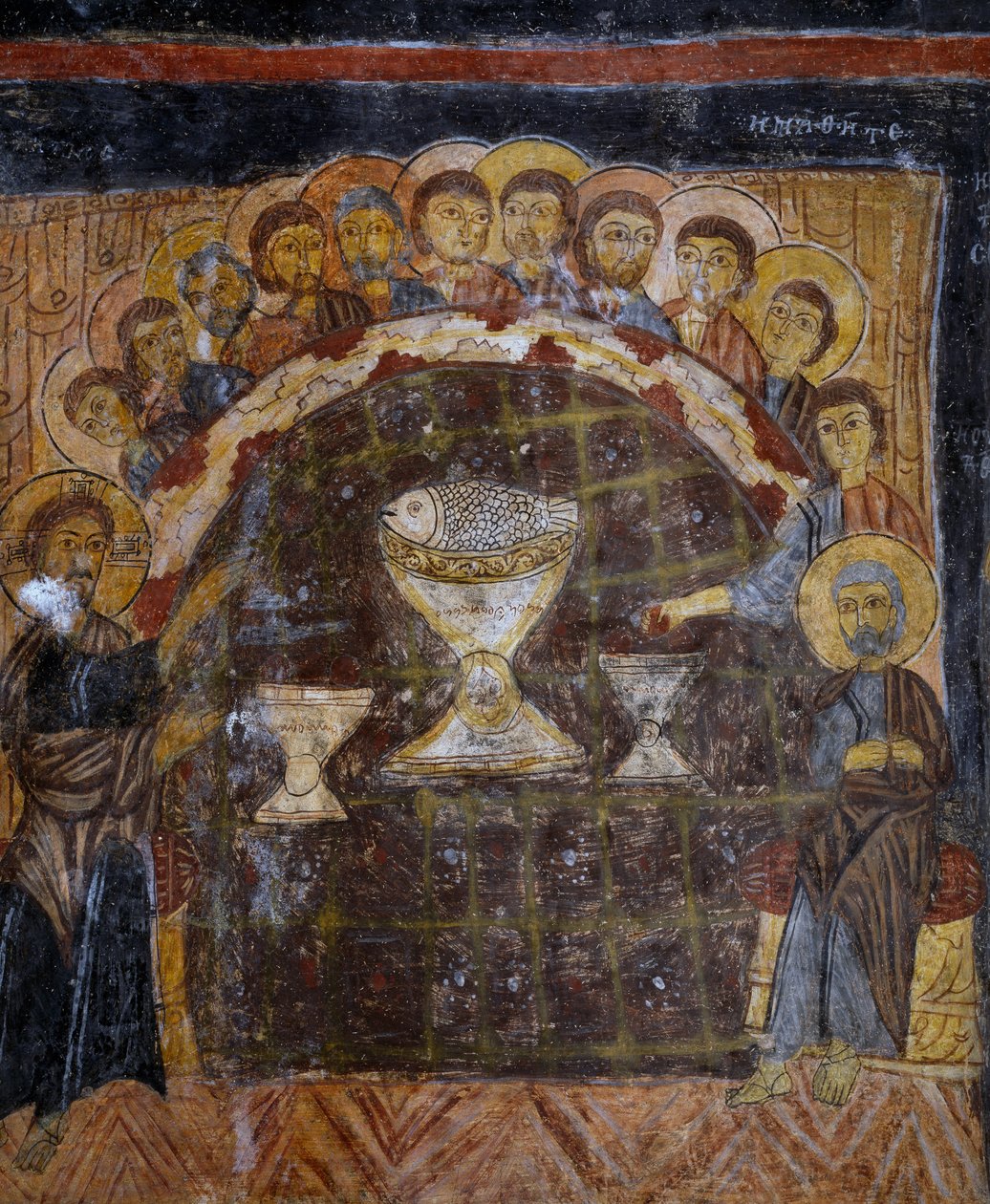 Última Ceia, fresco bizantino (século XIII), Gulsehir Karsi Kilise (Igreja de São João), Goreme (Lista do Património Mundial da Unesco) de Byzantine
