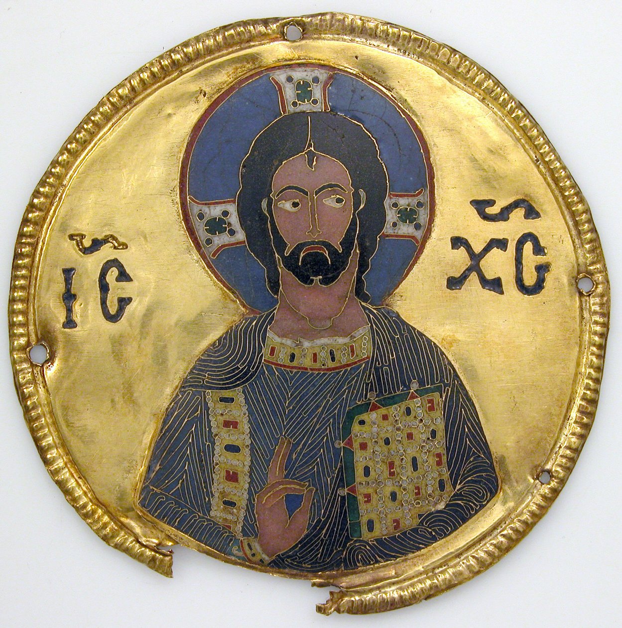 Medalhão com Cristo a partir de uma Moldura de Ícone, c.1100 (ouro, prata e esmalte cloisonné) de Byzantine