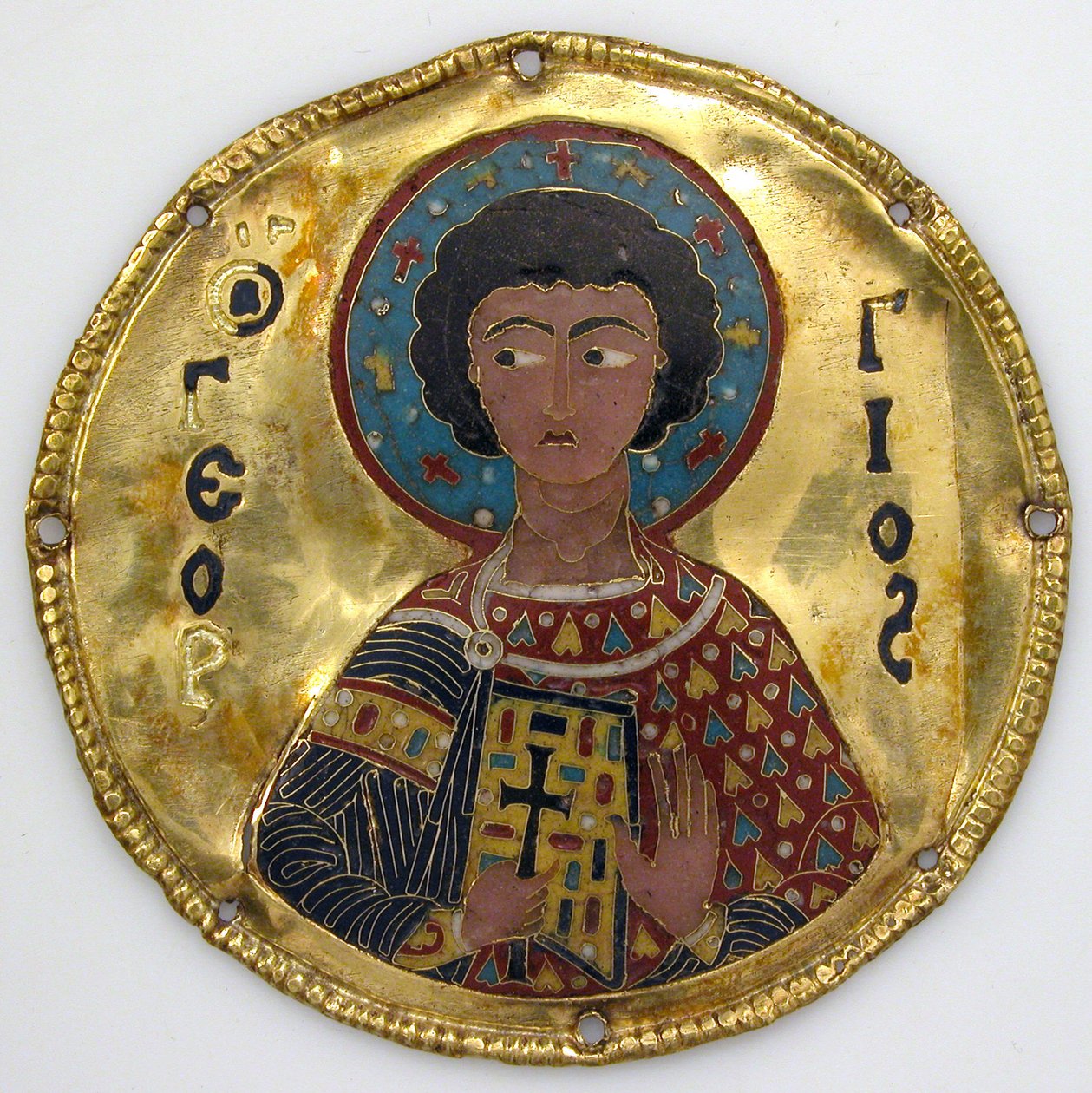 Medalhão com São Jorge de uma Moldura de Ícone, c.1100 (ouro, prata e esmalte cloisonné) de Byzantine