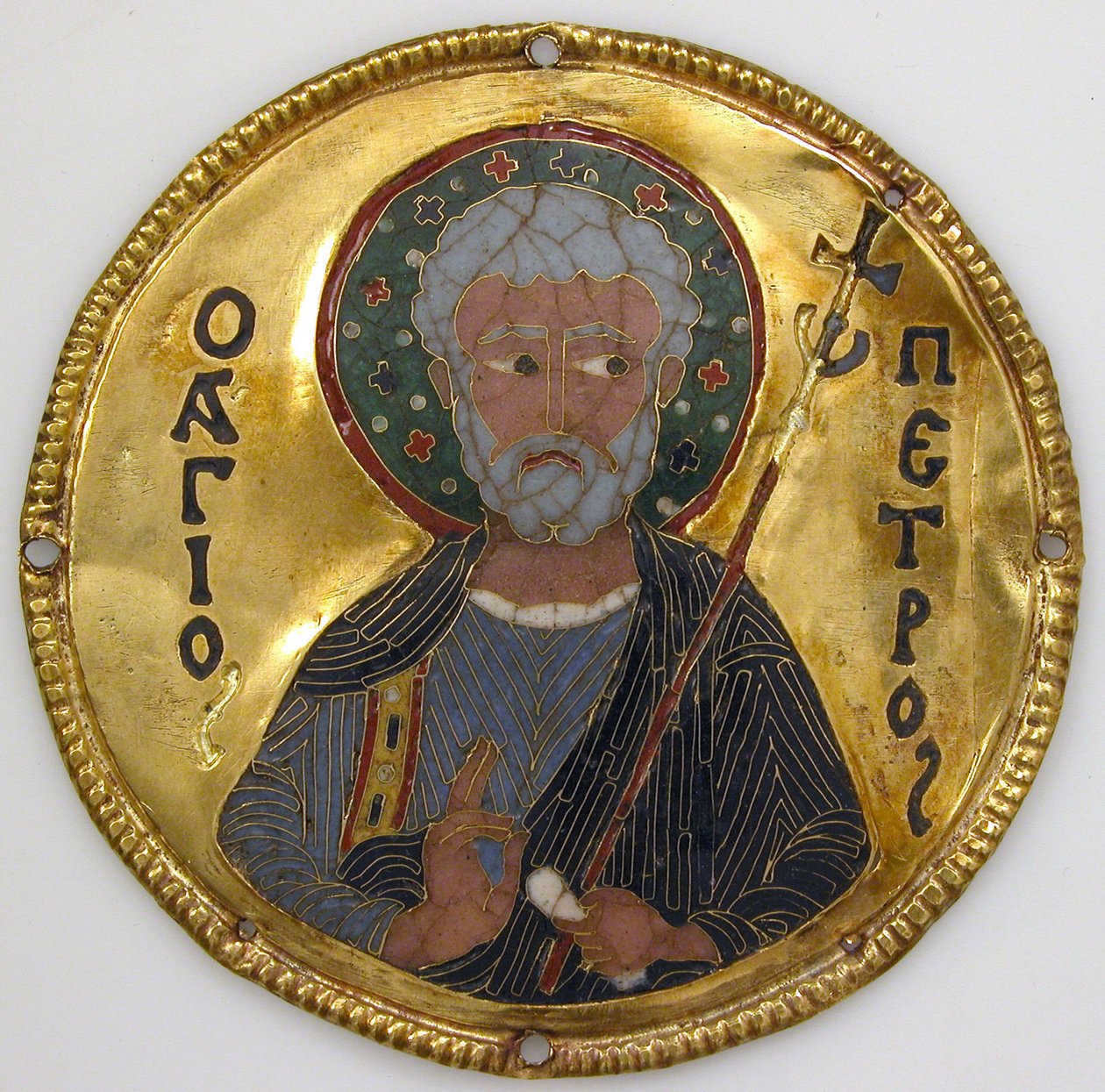 Medalhão com São Pedro de uma Moldura de Ícone, c.1100 (ouro, prata e esmalte cloisonné) de Byzantine