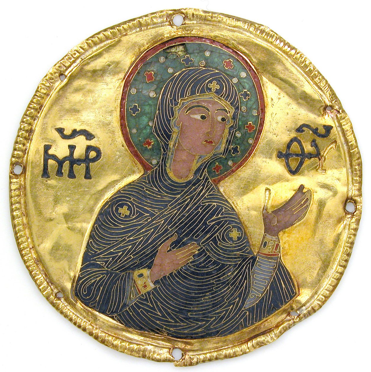 Medalhão com a Virgem de uma Moldura de Ícone, c.1100 (ouro, prata e esmalte cloisonné) de Byzantine