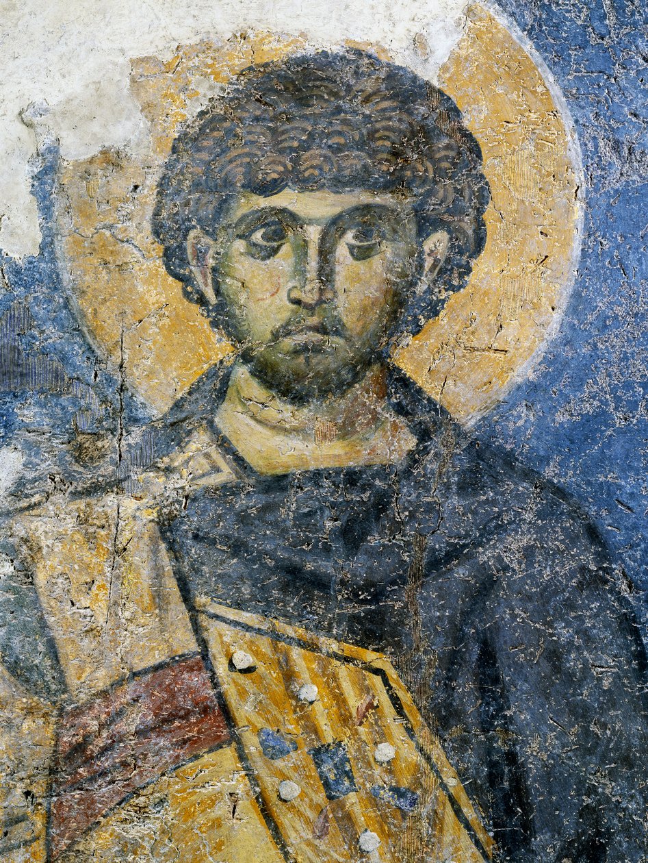 Mercurius de Cesareia, fragmento de um fresco de Santa Maria de Constantinopla (hoje Mesquita de Odalar), Istambul, Turquia. A civilização bizantina de Byzantine