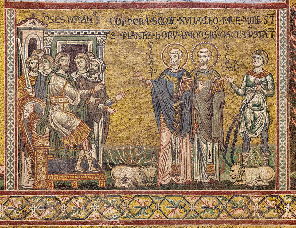 São Cássio e São Casto antes do Imperador, mosaico bizantino, séc. XII-XIII, na contra-fachada (mosaico) de Byzantine