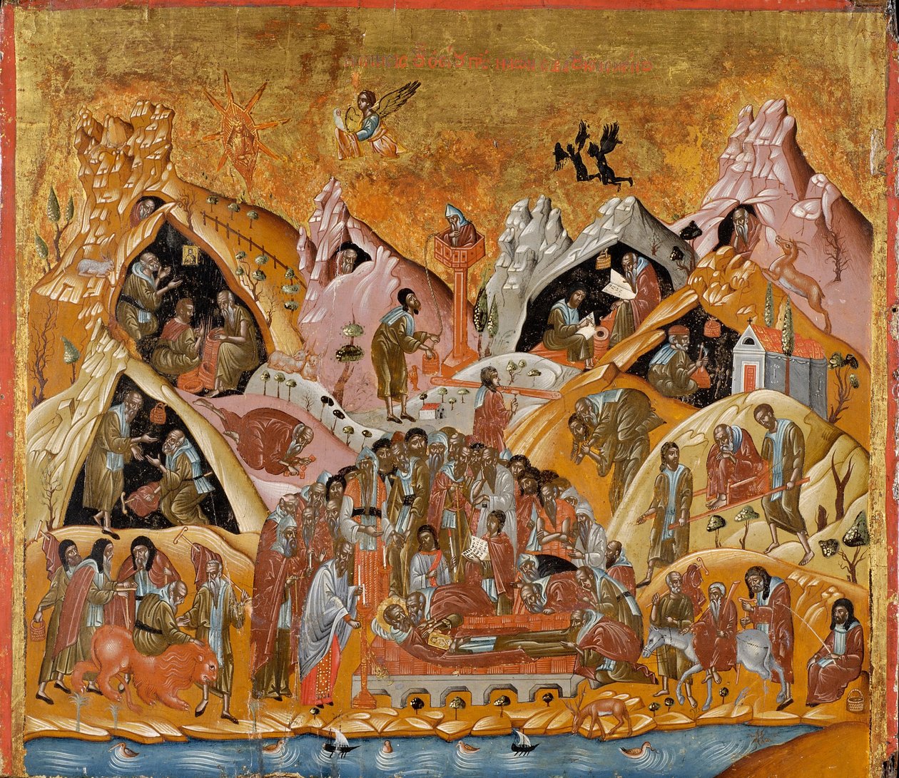 A Dormição de São Sabbas, o Santificado, final do século XVI. de Byzantine