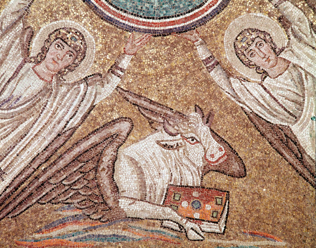 O bezerro, símbolo do evangelista Lucas (detalhe do mosaico, 494-519) de Byzantine