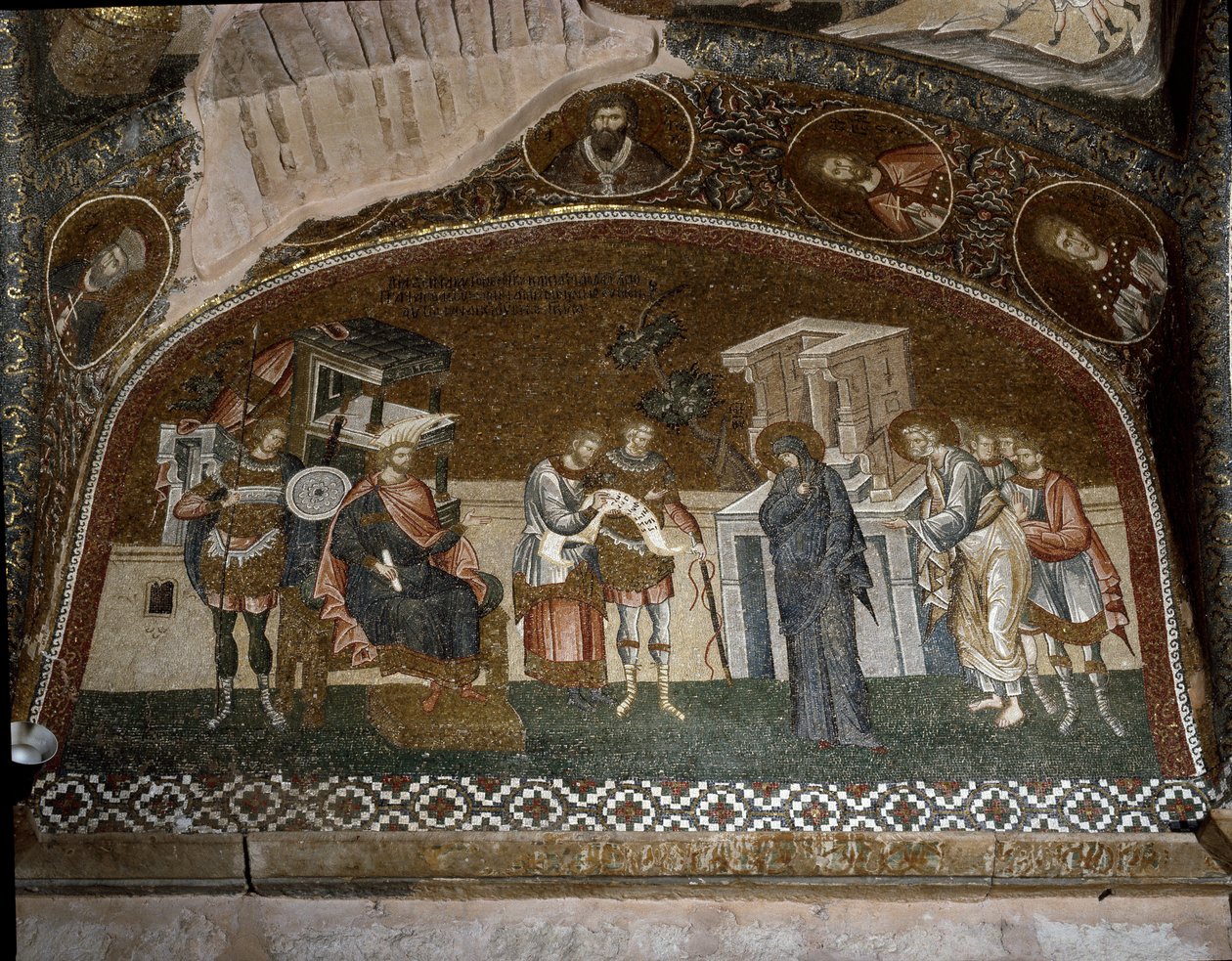 O censo, Maria e José perante Herodes, o Grande (Mosaico de 1310-1320) de Byzantine
