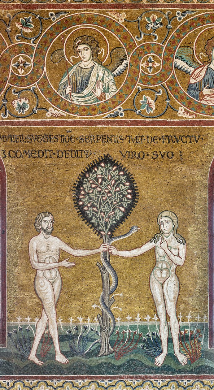 O pecado original, mosaico bizantino, ciclo do Antigo Testamento-Paraíso Terrestre, XII-XIII sec (mosaico) de Byzantine