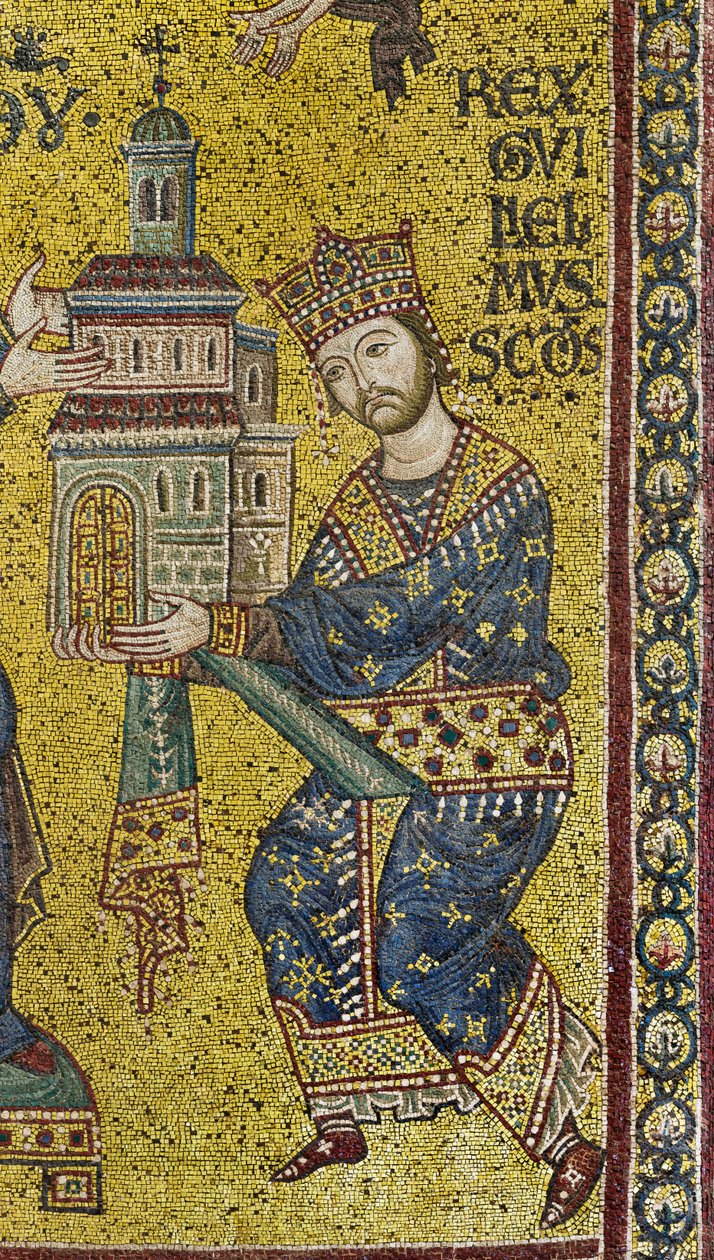transepto: o mosaico bizantino que retrata o rei Guilherme II oferecendo a Catedral à Virgem Maria, detalhe (mosaico) de Byzantine