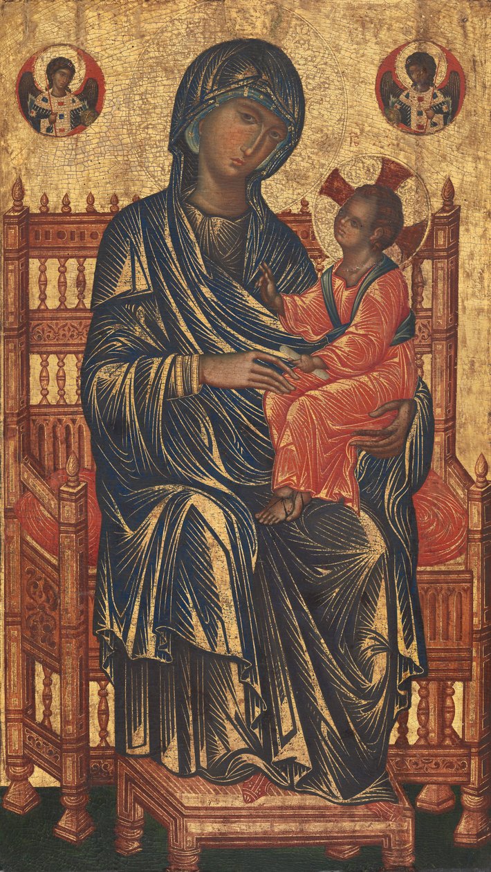 Madona entronizada e criança de Byzantine 13th Century