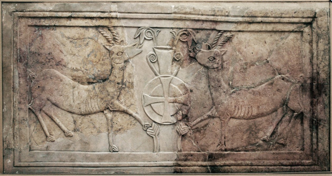 Tela decorada de uma igreja bizantina nas colinas de Hebron (mármore) de Byzantine Byzantine