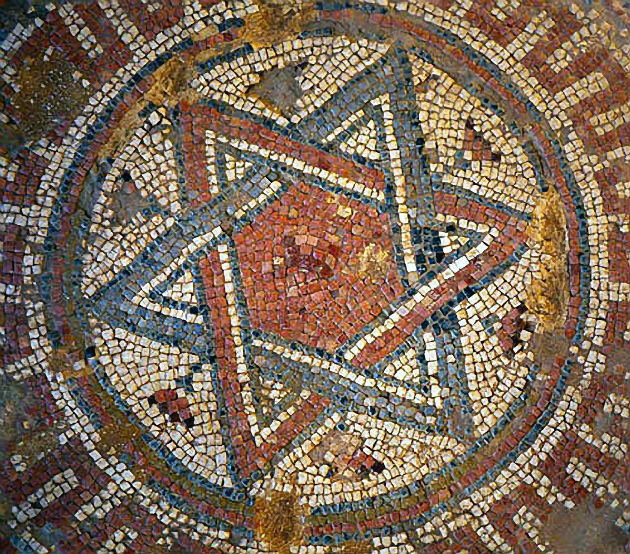 Detalhe de um piso de mosaico representando a estrela de David de uma igreja bizantina em Shiloh, Cisjordânia, século 4 dC (mosaico) de Byzantine Byzantine