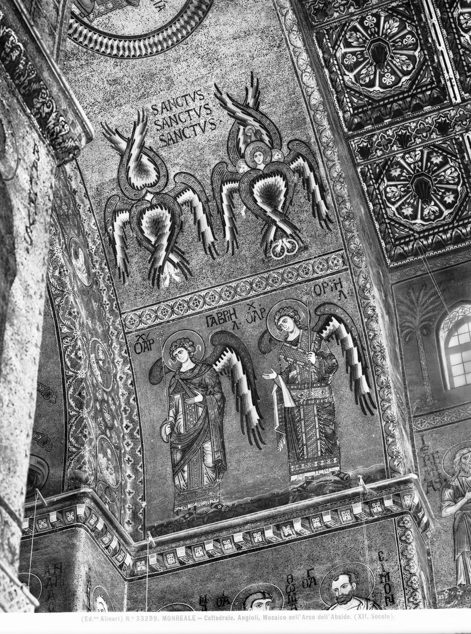 Detalhe dos anjos da abside, c.1175-1250 (mosaico) de Byzantine Byzantine