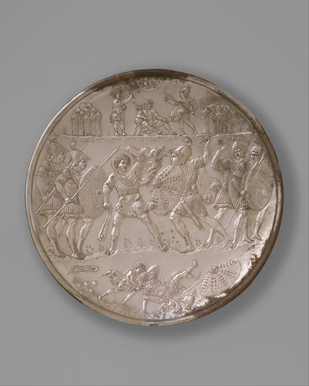 Placa com a Batalha de Davi e Golias, 629-30 (prata) de Byzantine Byzantine