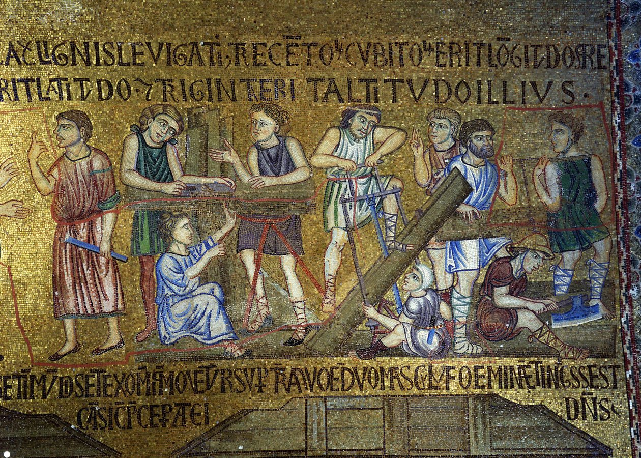 História de Noé: A construção da Arca Detalhe de mosaicos interiores na Basílica de São Marcos, século XI de Byzantine Byzantine