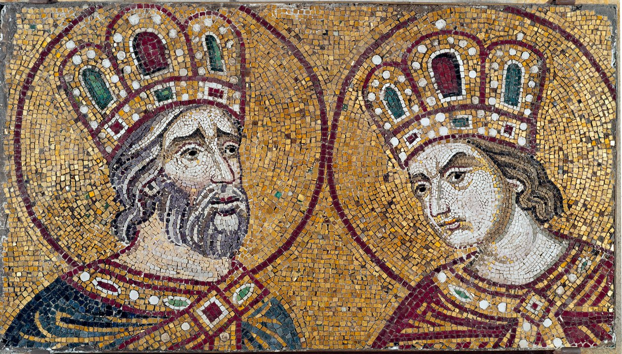 O Imperador Romano Constantino I, com Santa Helena, sua mãe (detalhe em mosaico) de Byzantine Byzantine