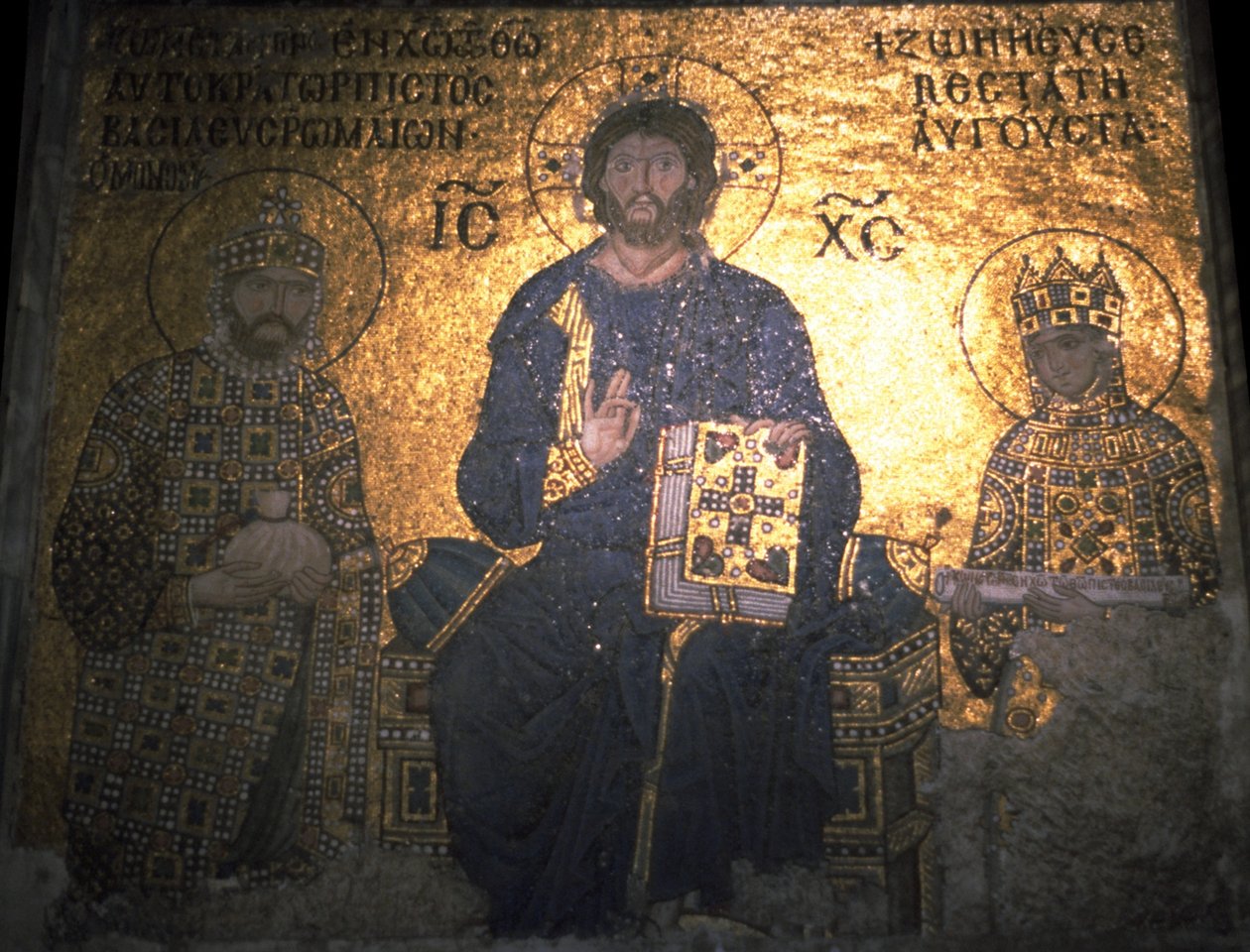 Cristo Pantocrator entre o imperador Constantino IX Monomachus e a imperatriz Zoe, ca 1020 de Byzantine Byzantine